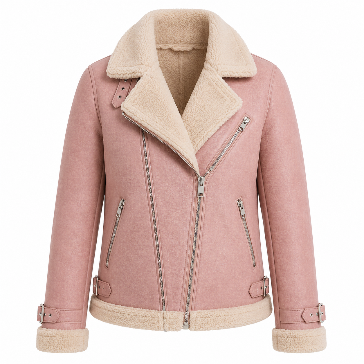 Women's Pink Shearling Aviator Jacket