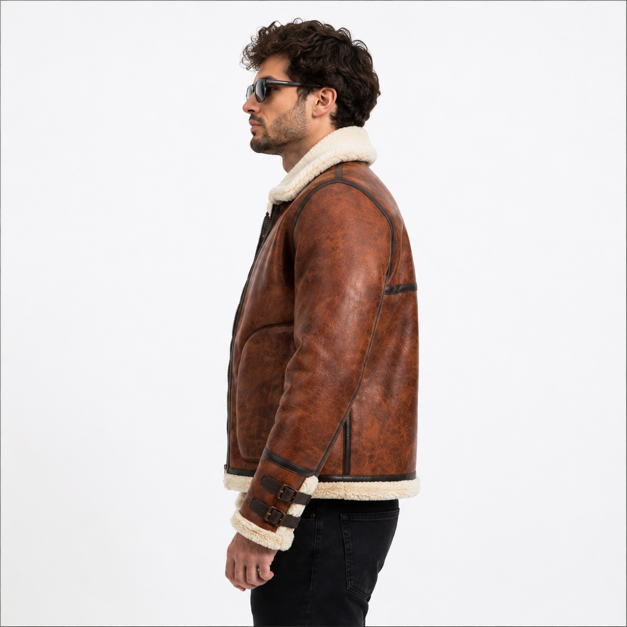 Men's Brown Faux Shearling Aviator Flight Jacket