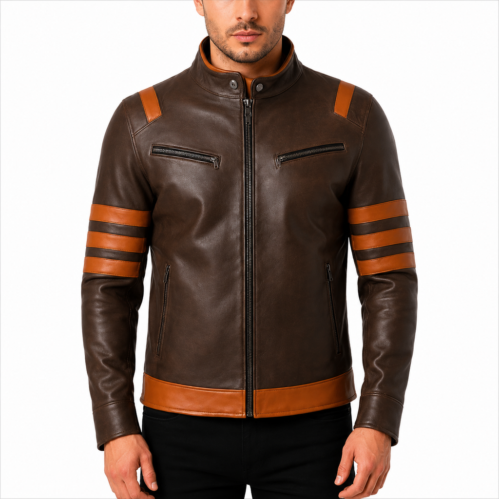 Men's Brown Tan Leather Cafe Racer Jacket