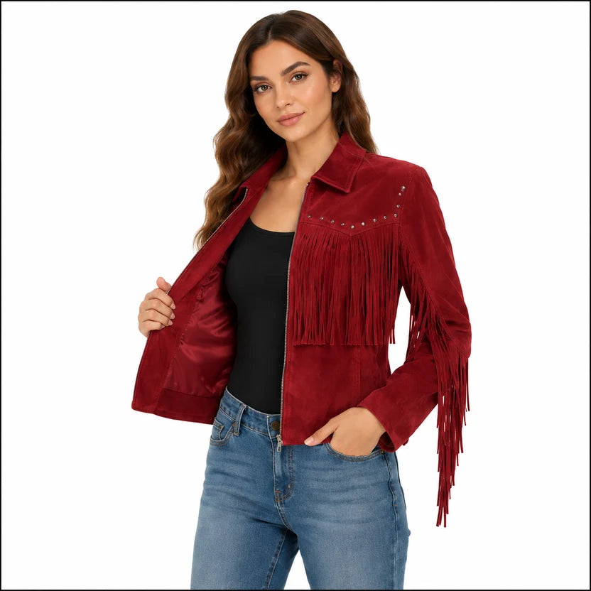 burgundy red suede western jacket