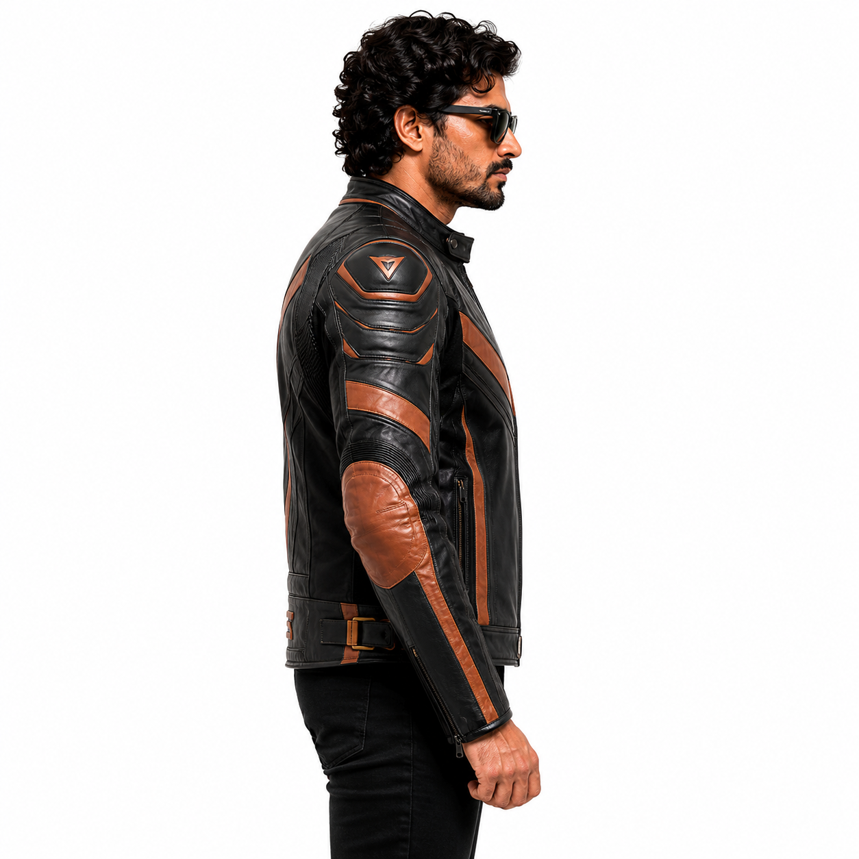 Men's Black & Brown Racer Leather Jacket