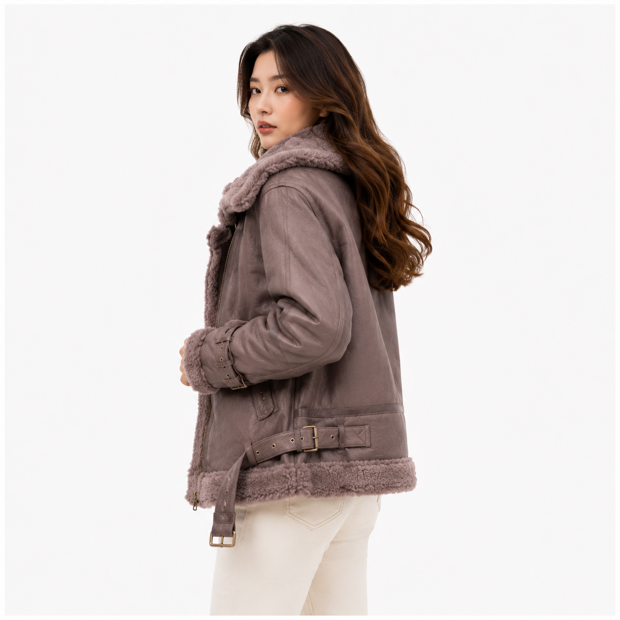 Velocite Oversized Leather Shearling Jacket