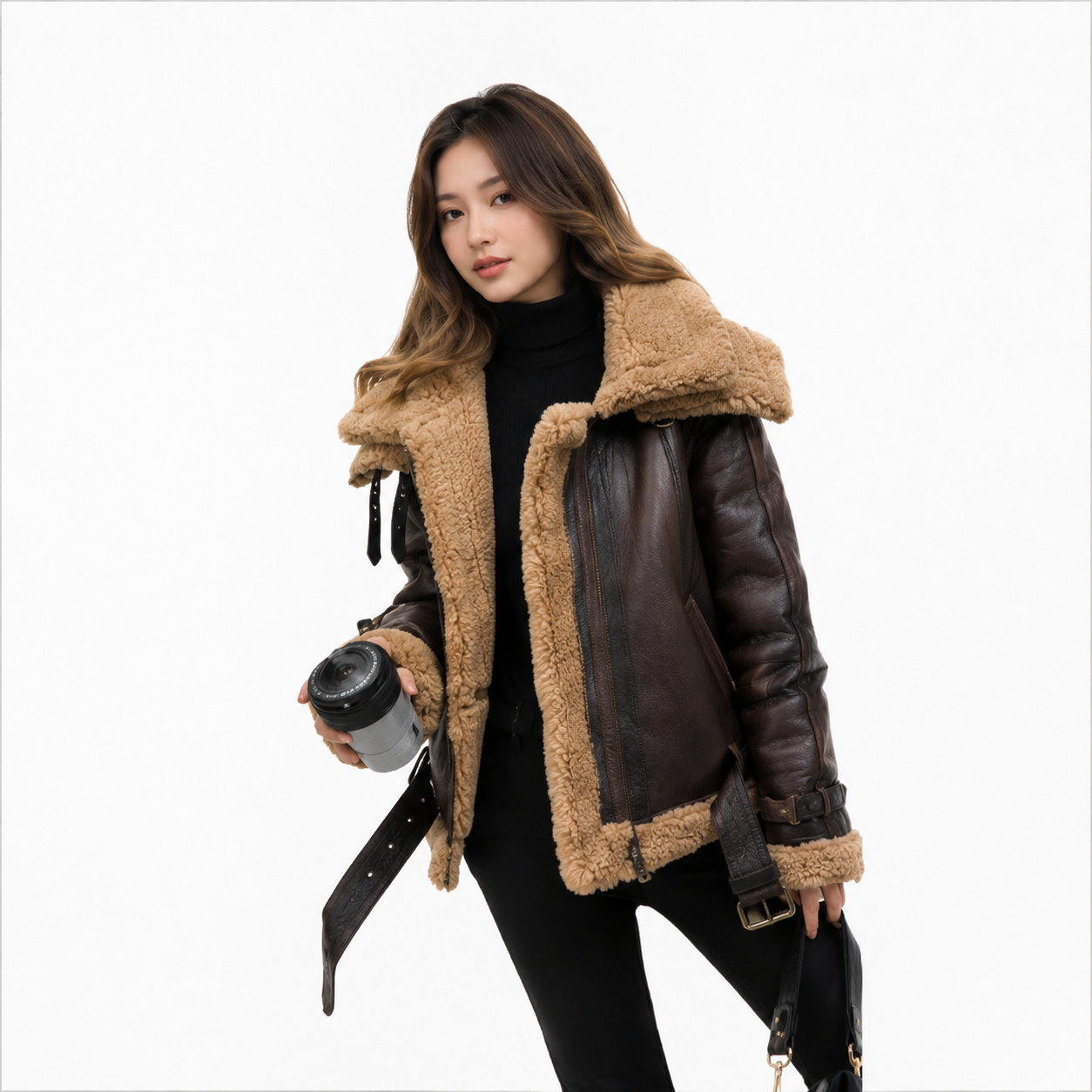 Velocite Oversized Leather Shearling Jacket