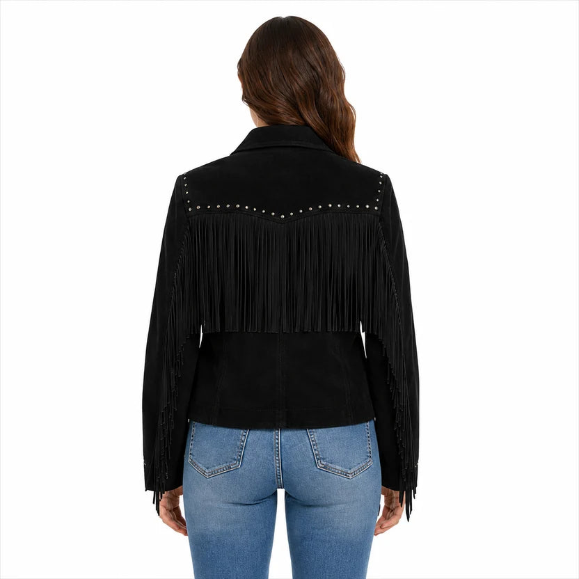 Women's Pink Suede Fringe Jacket