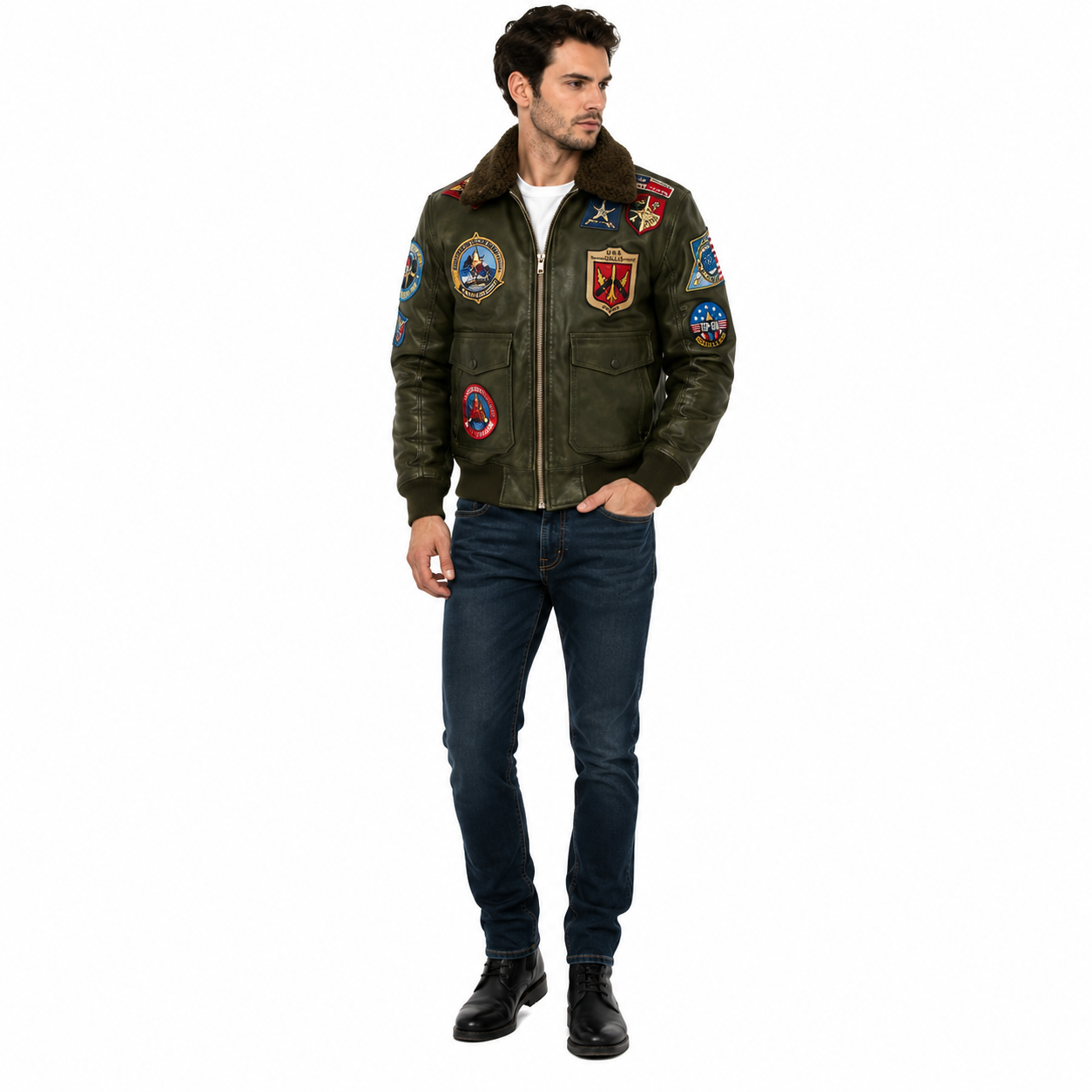 Men's Olive Green Aviator Leather Jacket