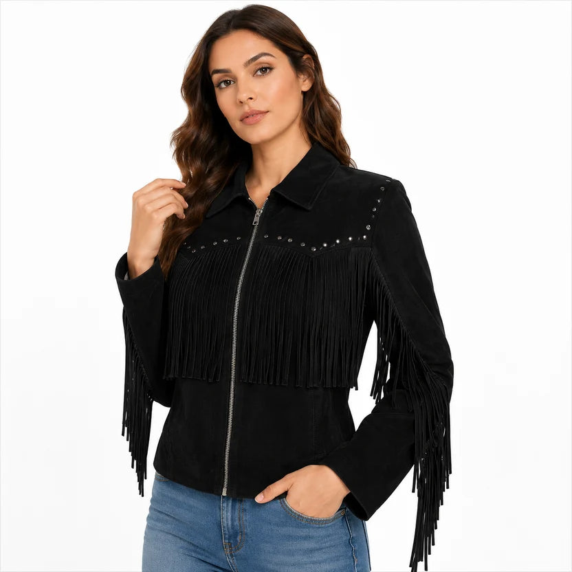 Women's Pink Suede Fringe Jacket