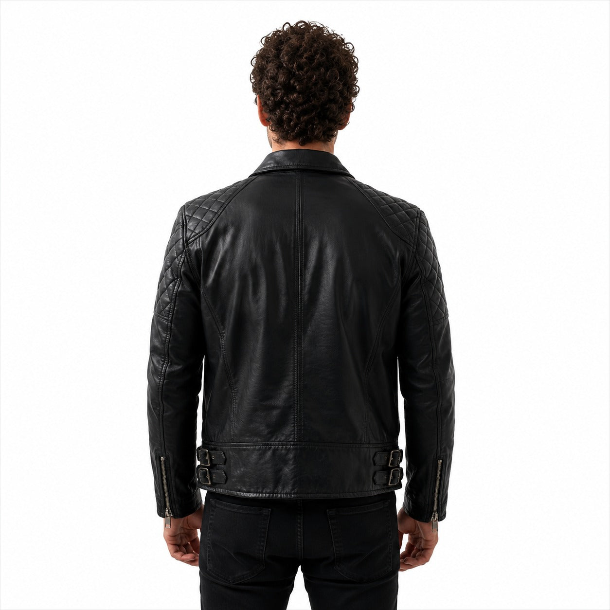 Men's Black Leather Biker Jacket.