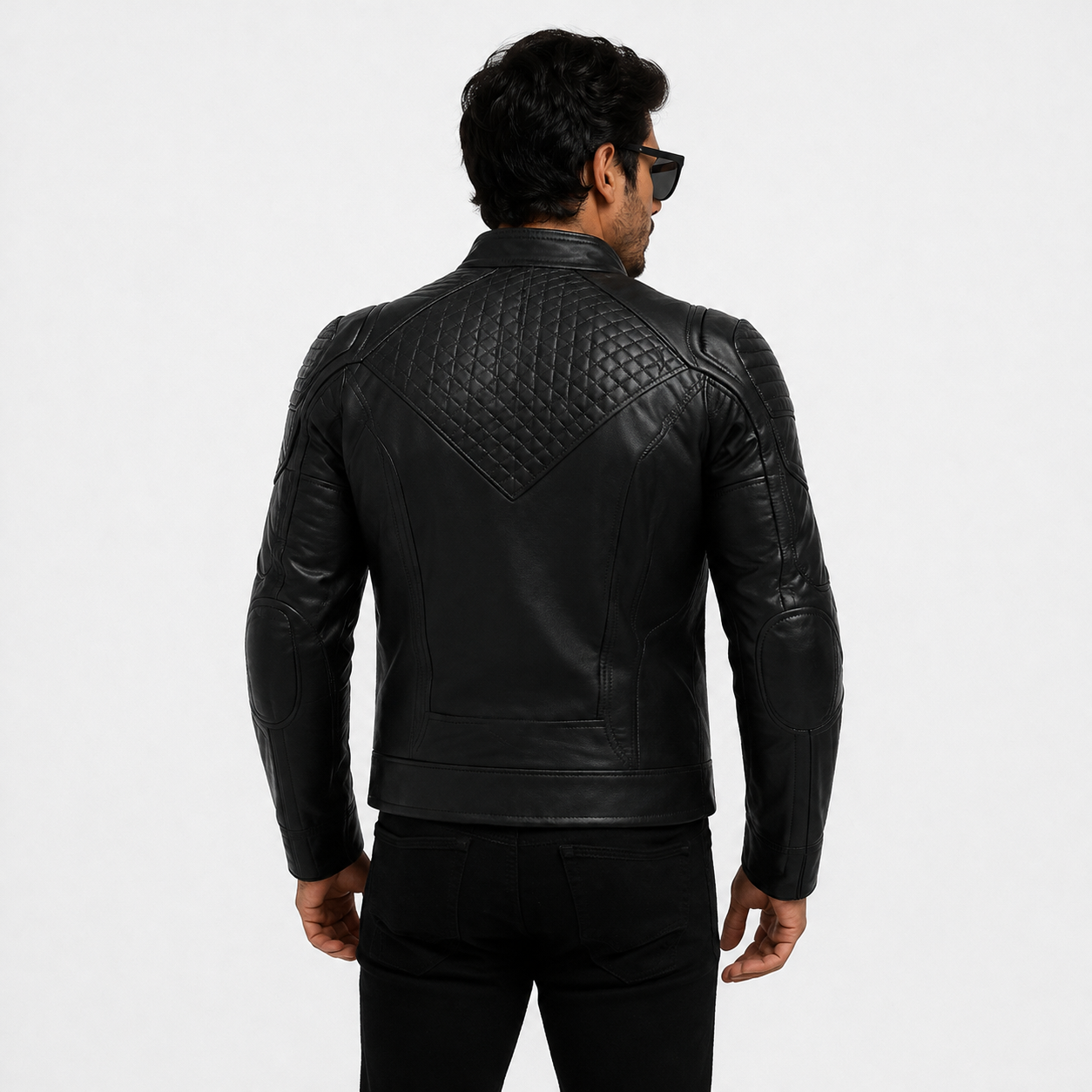 Men's Stealth All-Black Diamond Quilted Leather Biker Jacket