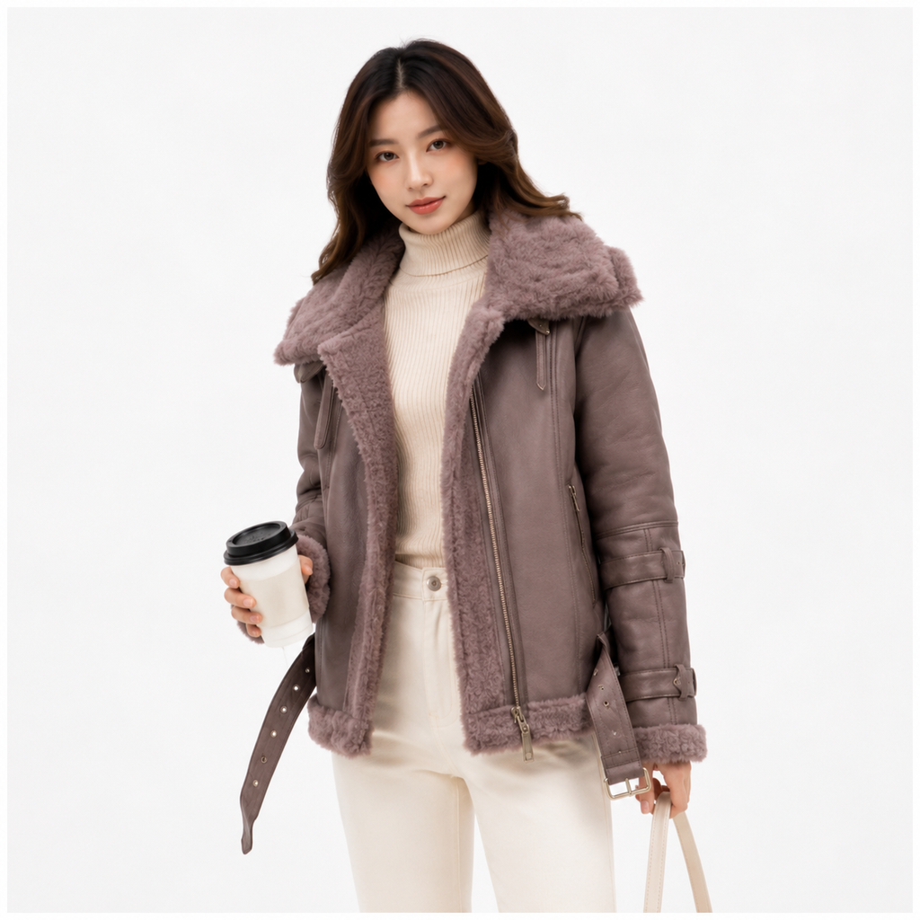 Velocite Oversized Leather Shearling Jacket