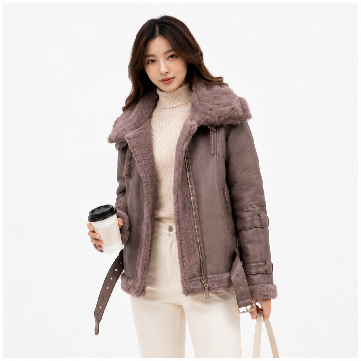 Velocite Oversized Leather Shearling Jacket
