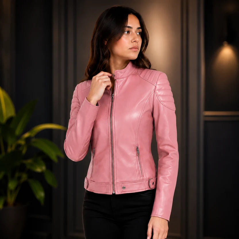  Pink Genuine Leather Cafe Racer