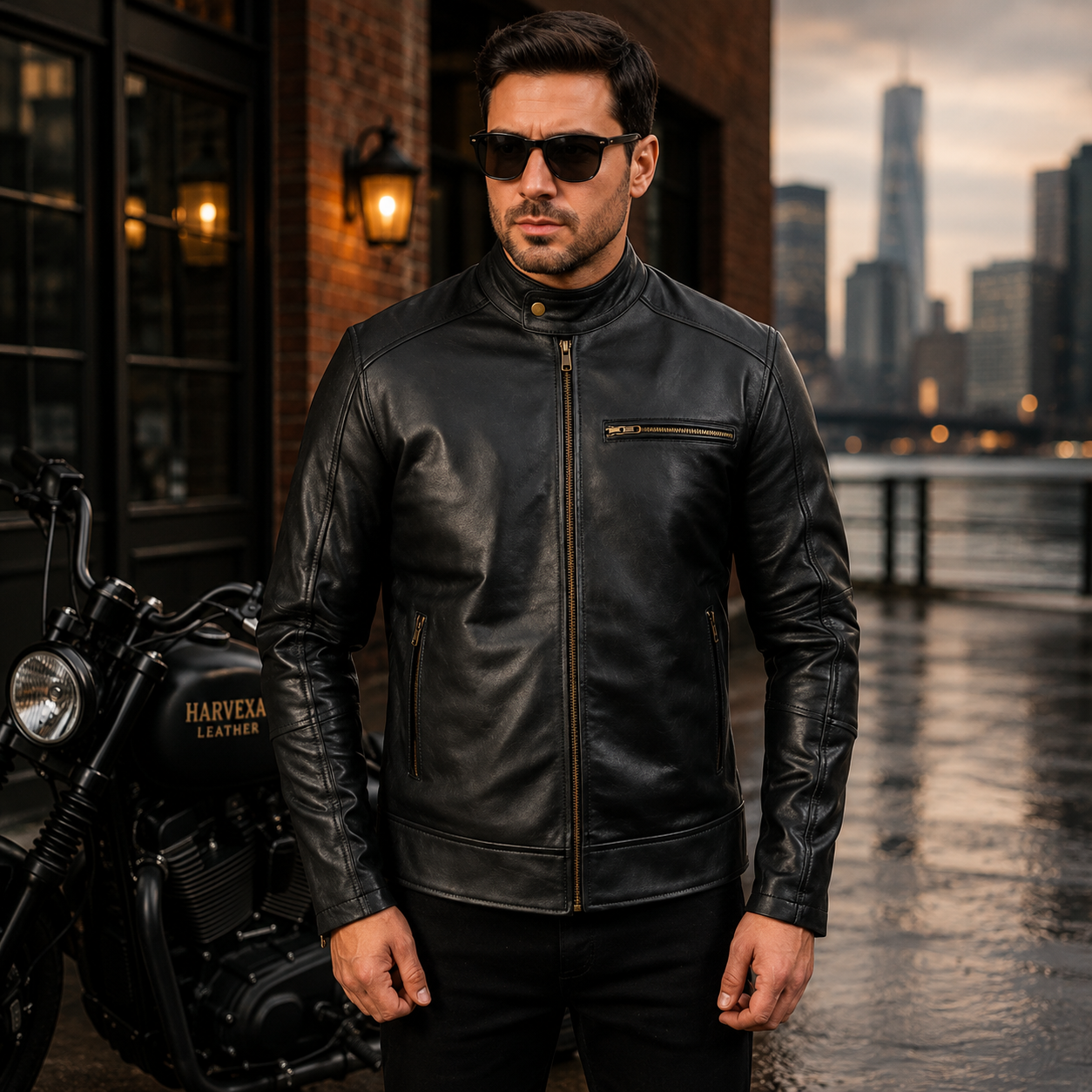 Dean Black Leather Biker Jacket
