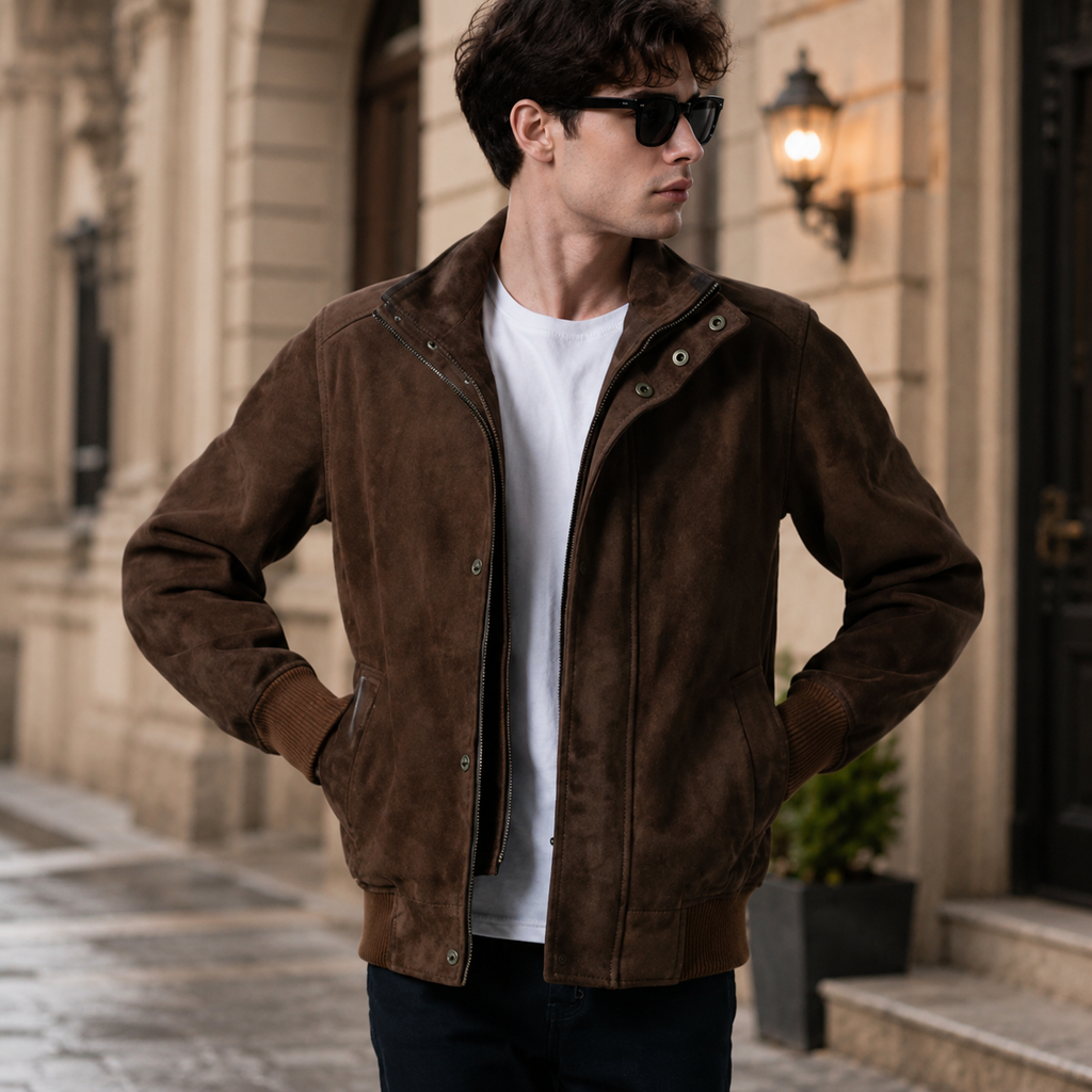 Lester Brown Suede Bomber Jacket