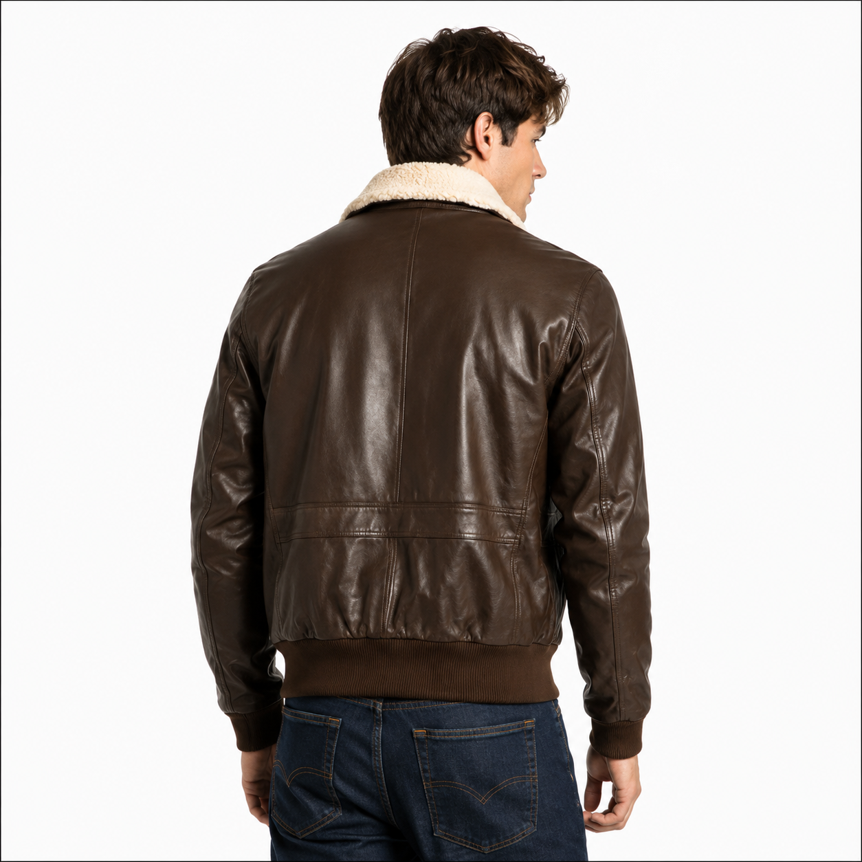 Mens Pilot Brown Bomber Shearling Leather Jacket