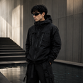 Men's Stealth Black Techwear Hooded Tactical Windbreaker