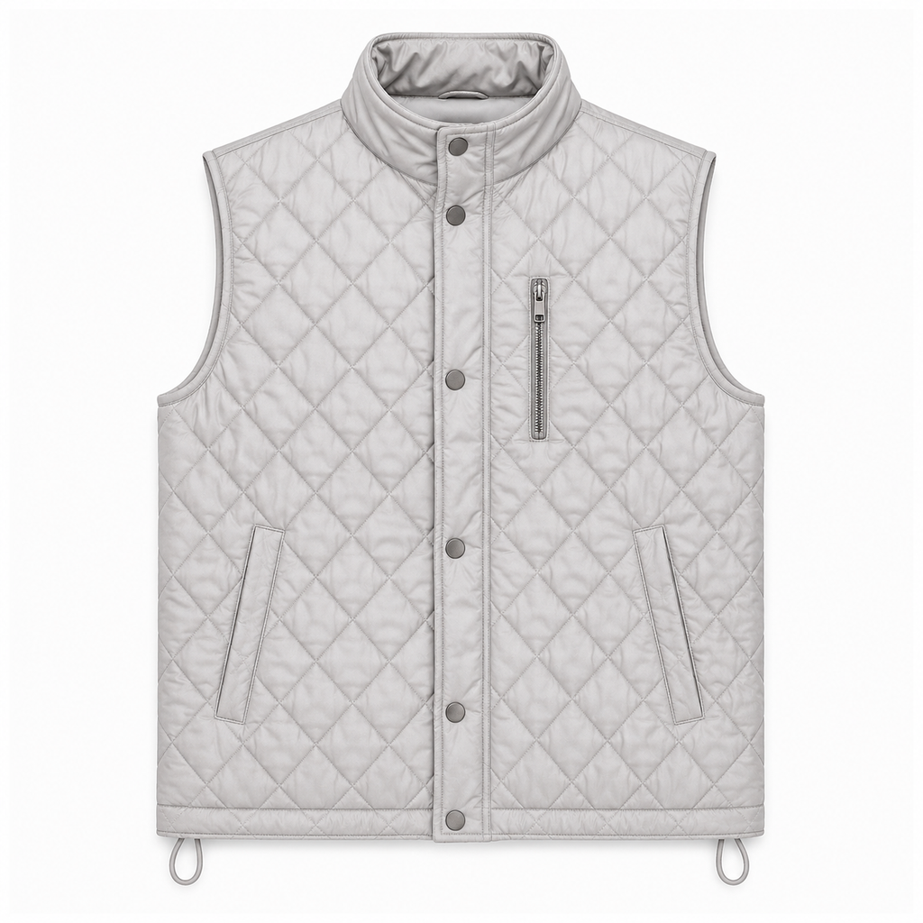 Men's cream or off-white diamond-quilted vest