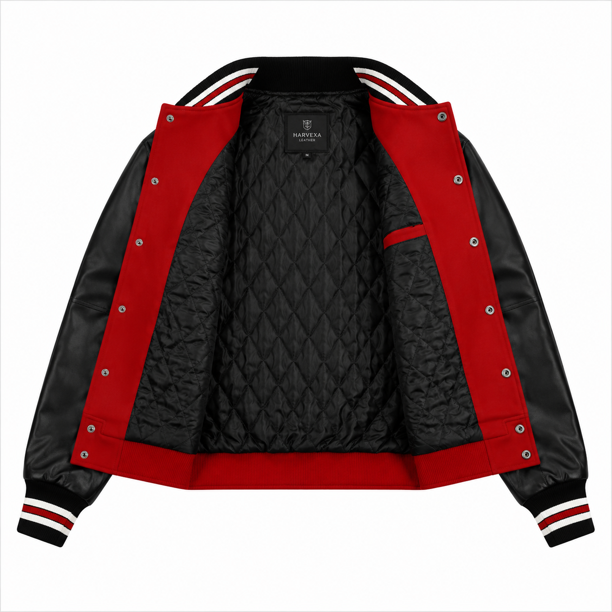 Men's red Chicago Blackhawks NHL bomber jacket leather sleeves