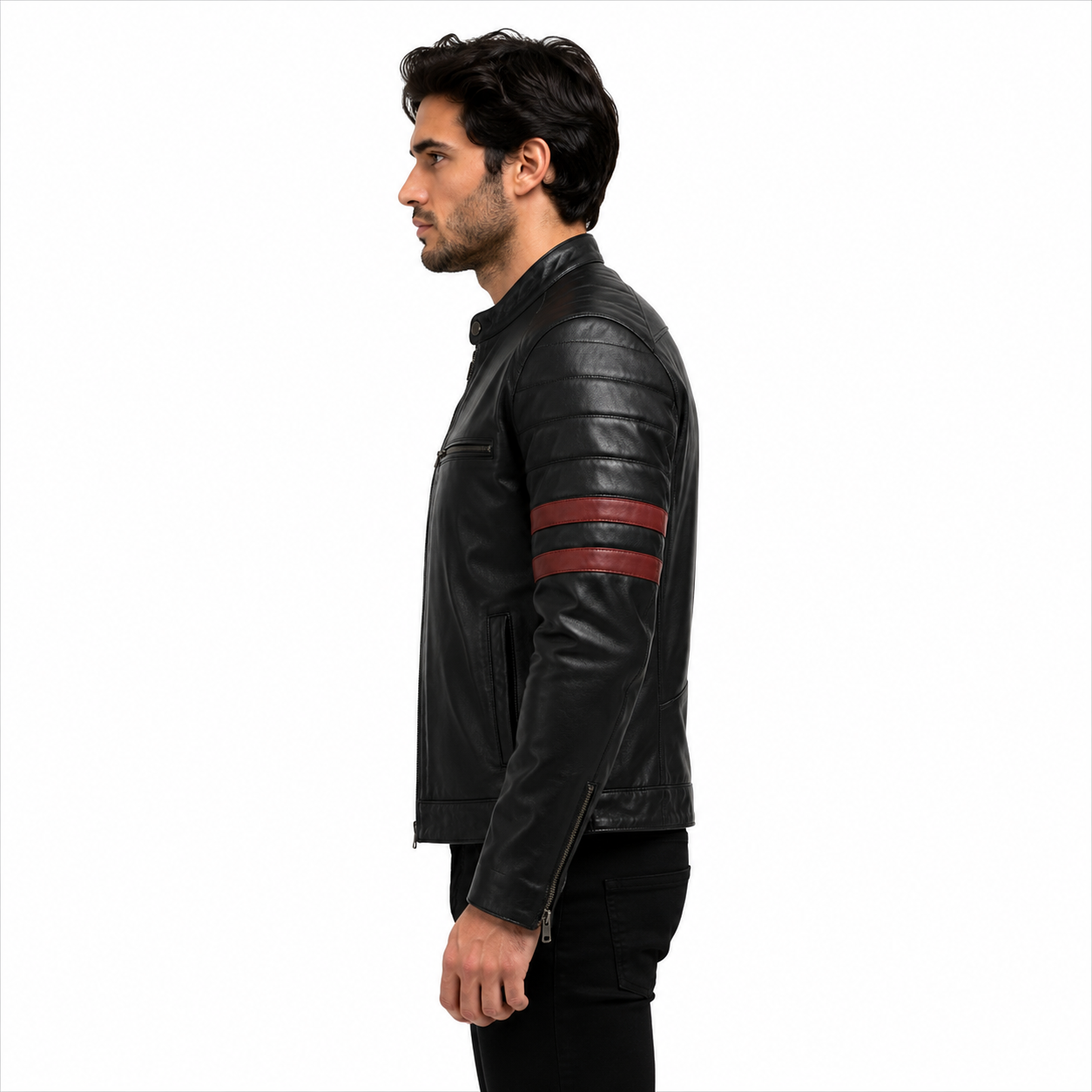 Striped Leather Biker Jacket