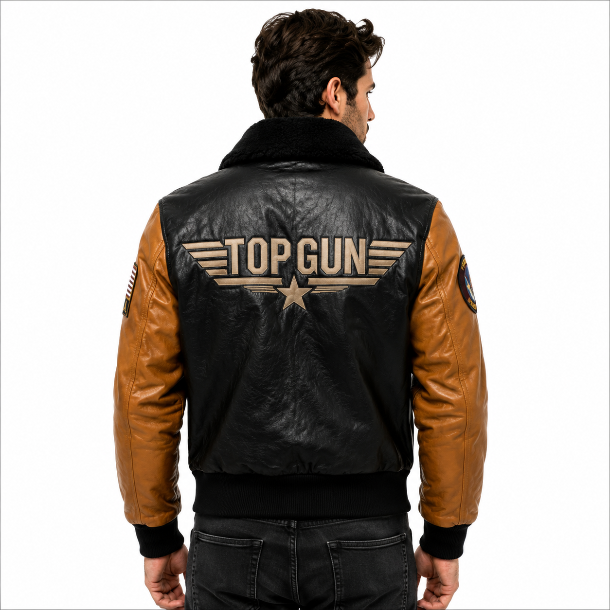 Men's Black & Tan Top Gun G-1 Flight Leather Bomber Jacket