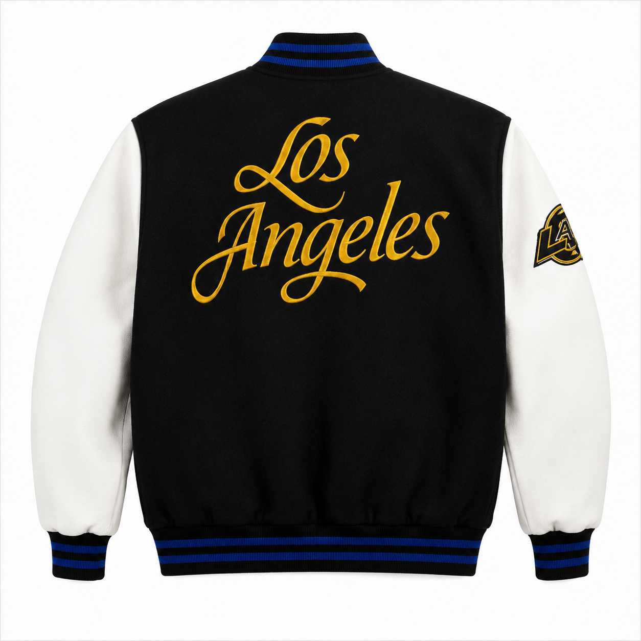 Black and White Los Angeles Rams NFL Varsity Jacket with Helmet Logo