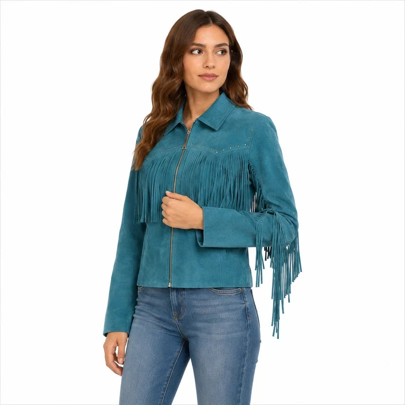 Women's Pink Suede Fringe Jacket