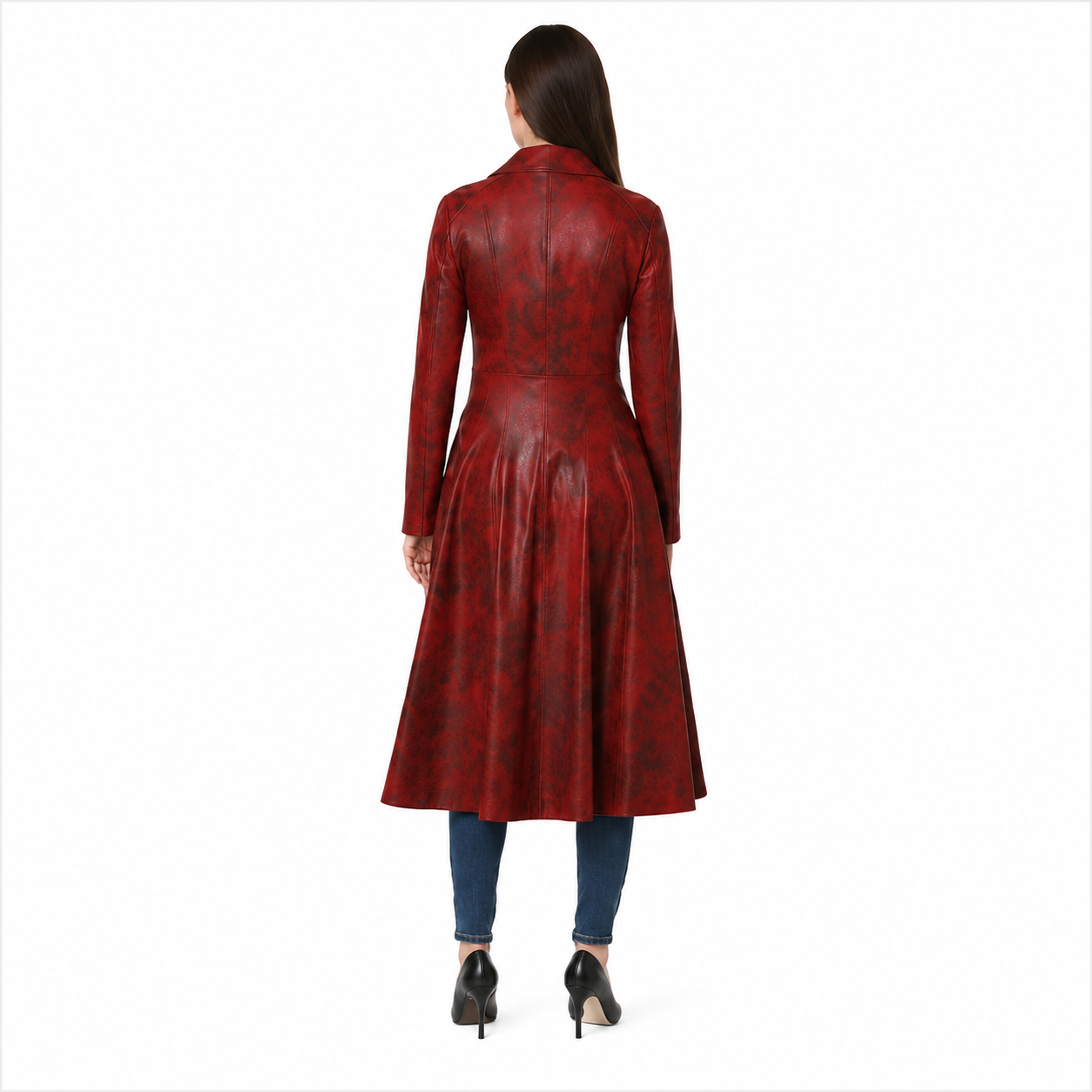 Women's Red Vintage Leather Coat 