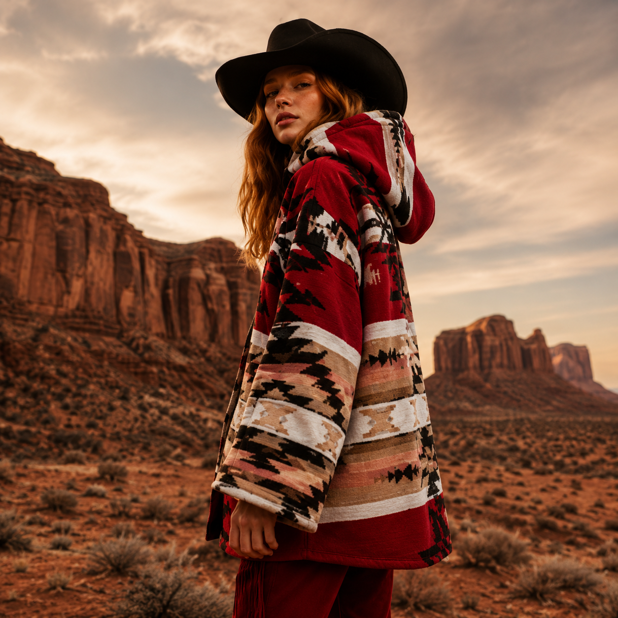 Yellowstone Beth Dutton inspired Red aztec cape jacket