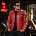 Men's Red Genuine Leather Racing Jacket