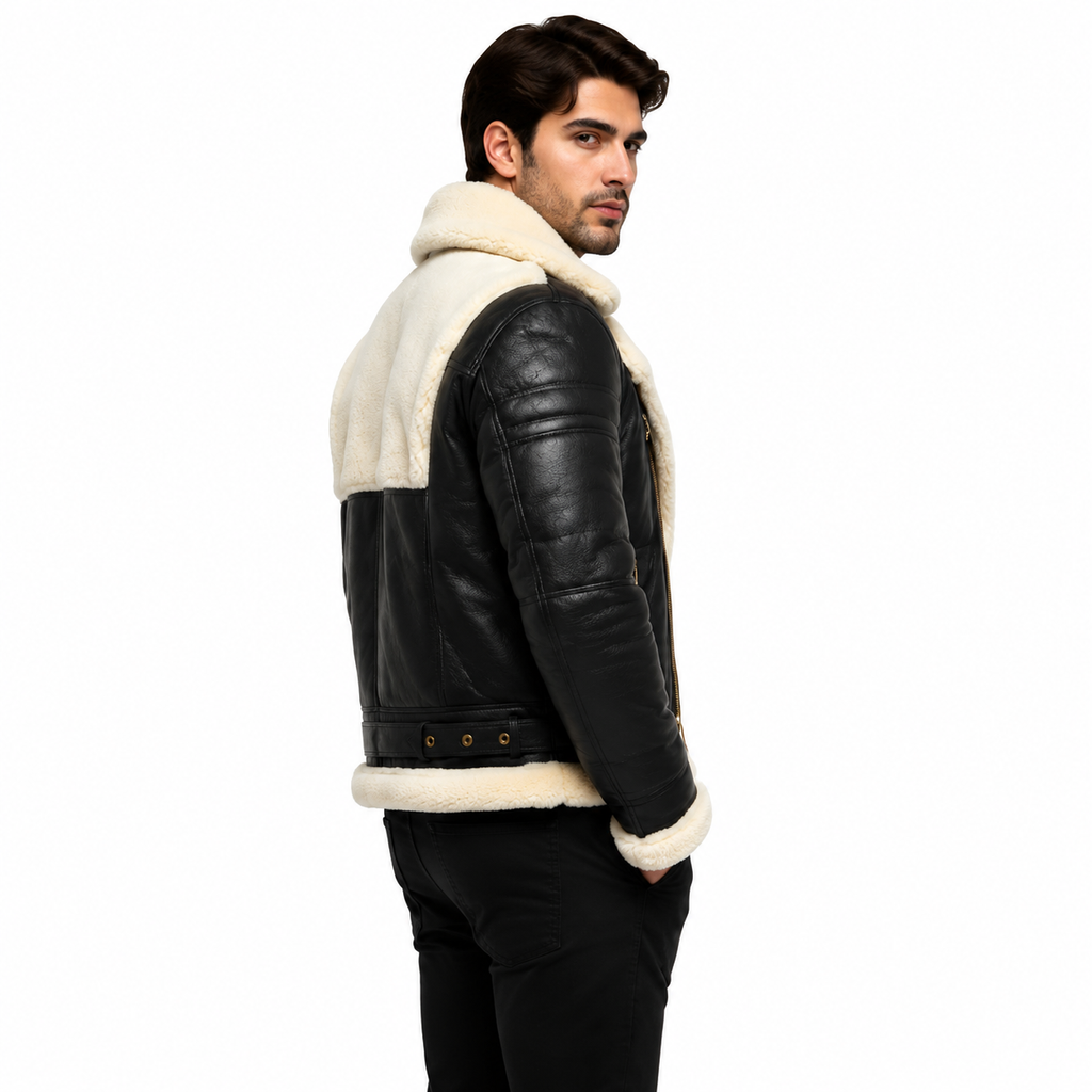 Men's Black B3 Bomber Leather Jacket with Shearling 