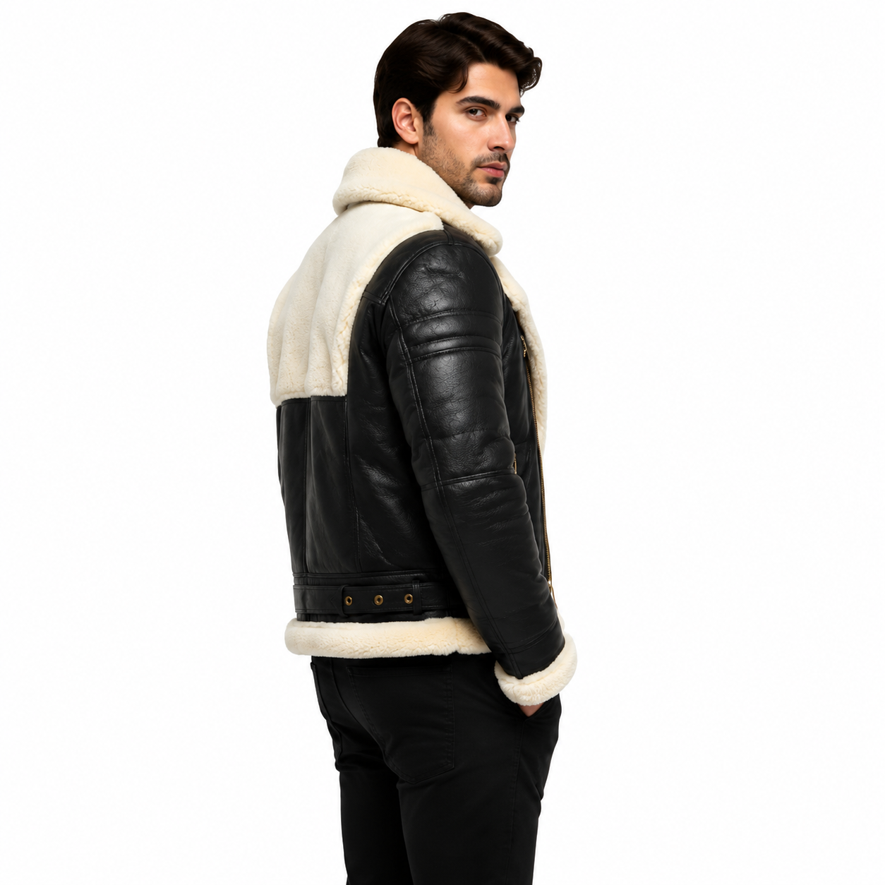 Men's Black B3 Bomber Leather Jacket with Shearling 