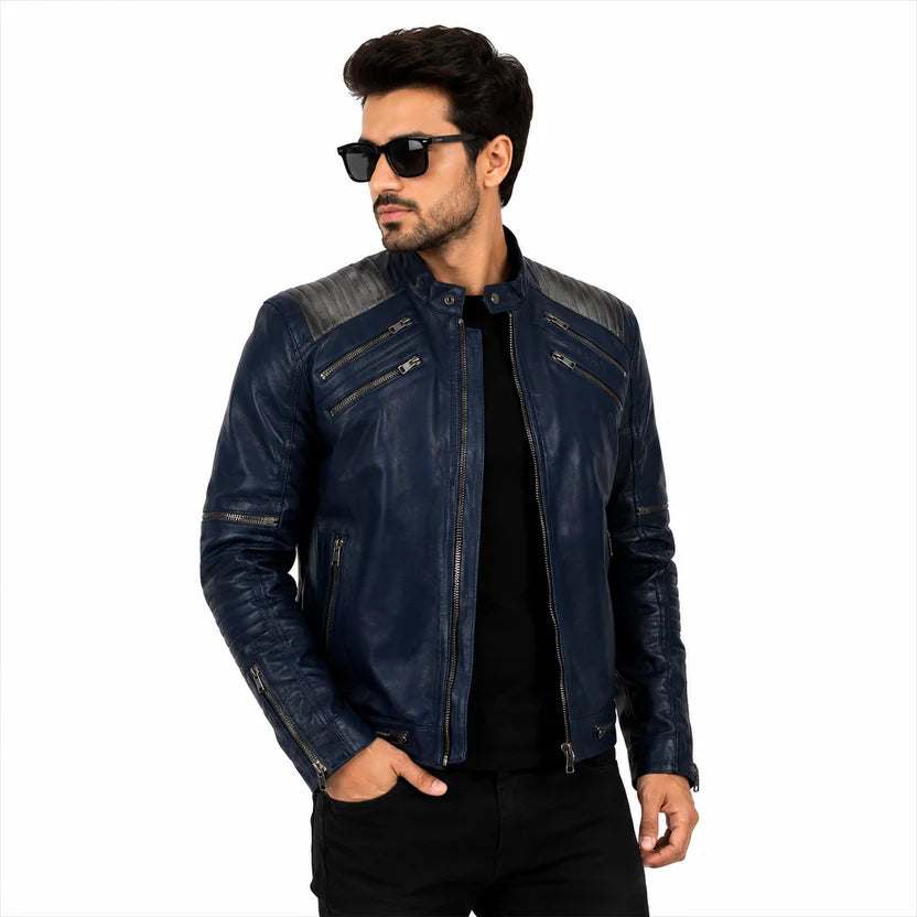 Blue Michael Jackson Style Leather Jacket