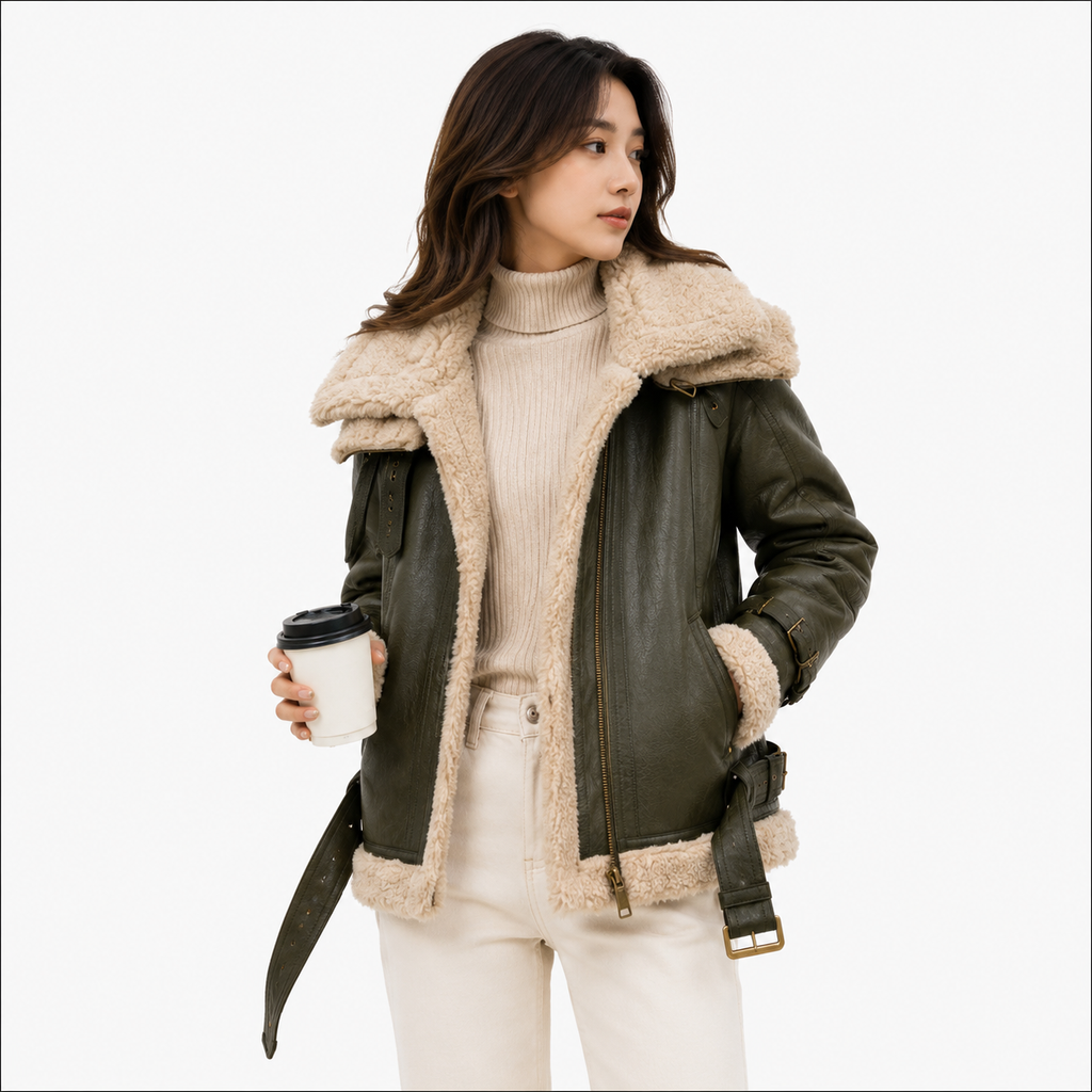Velocite Oversized Leather Shearling Jacket