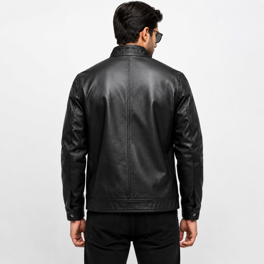 Men's black leather café racer jacket