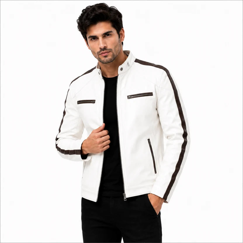 white leather racer jacket