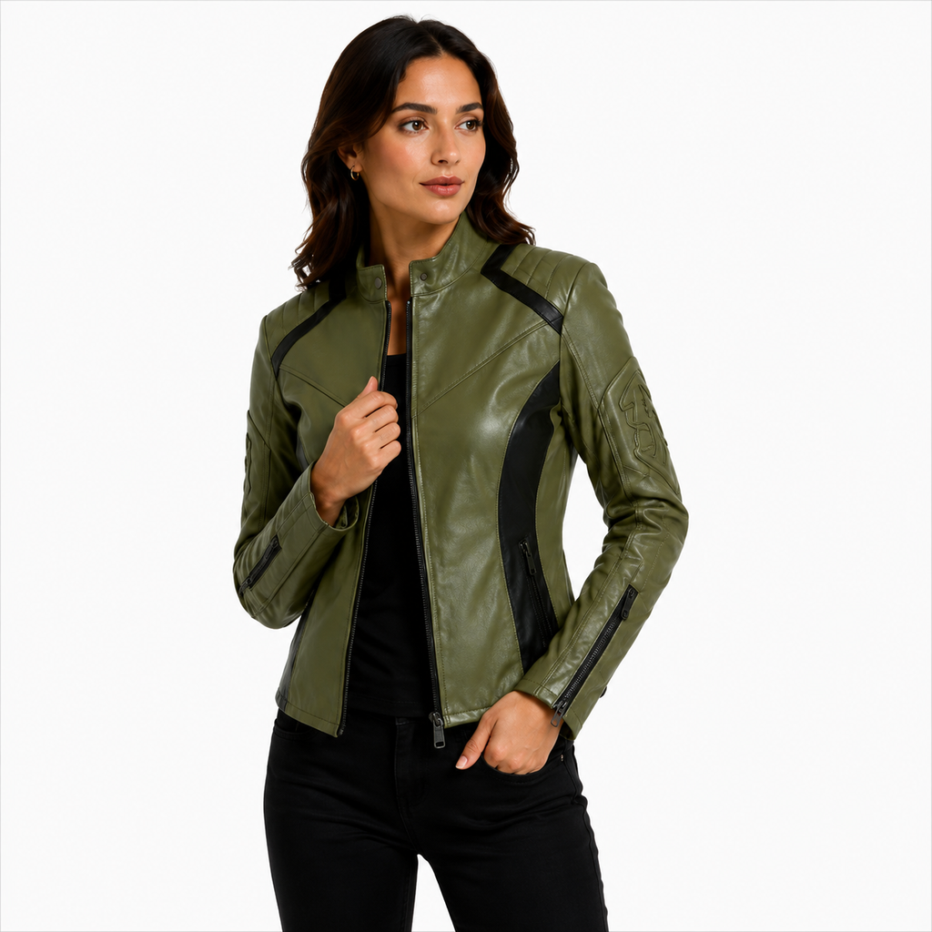 Women's Olive Green Cafe Racer Leather