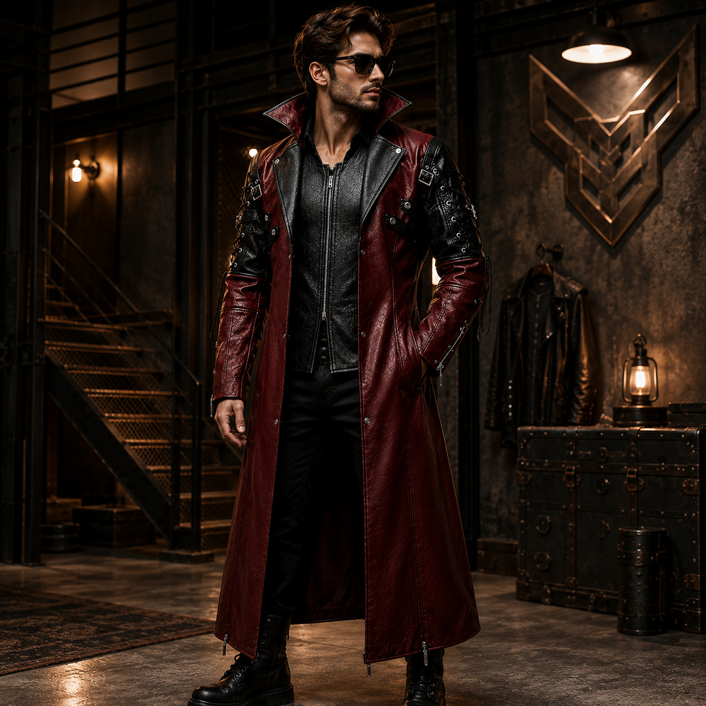 Gothic Leather Trench Coat
