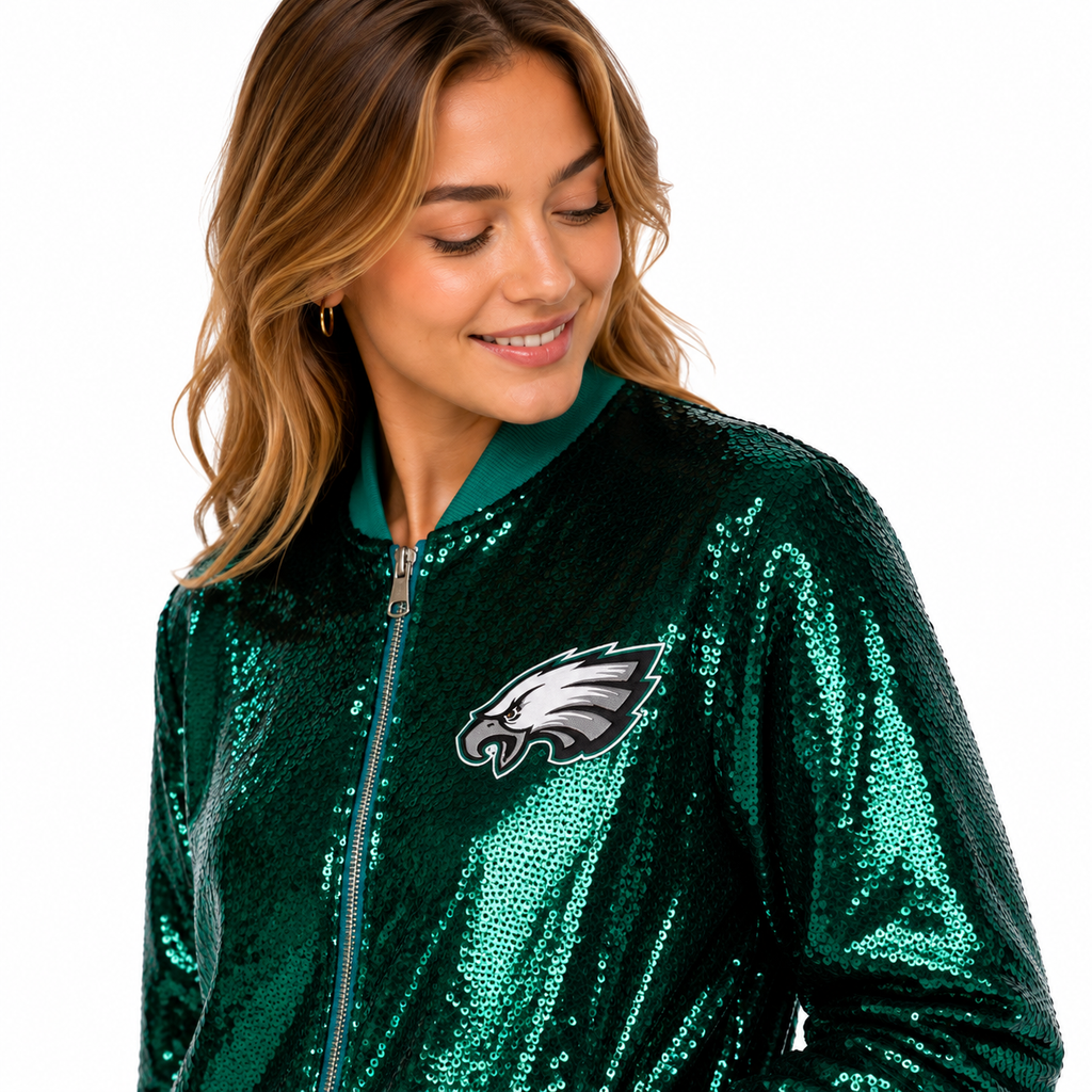 Philadelphia Eagles Full-Zip Sequin Bomber Jacket