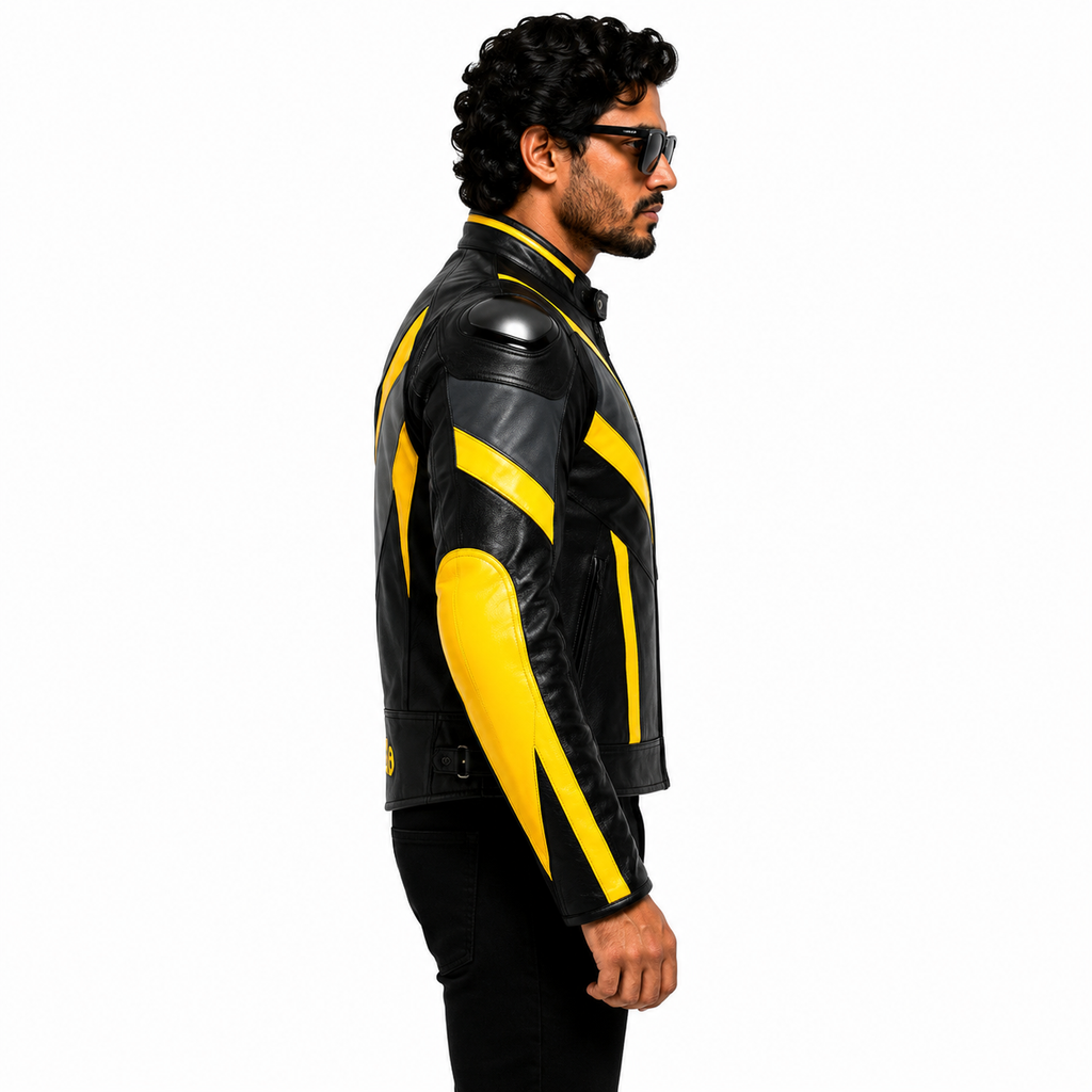 Men's Black & Yellow Racer Leather Jacket
