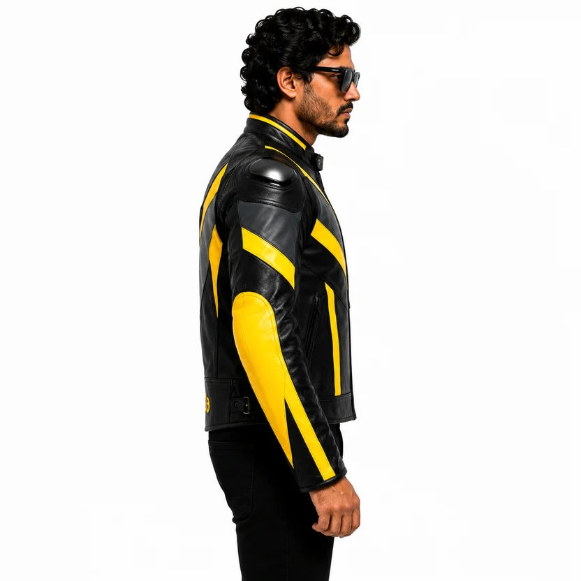 black leather motorcycle jacket