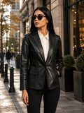 Selina Black Leather Blazer