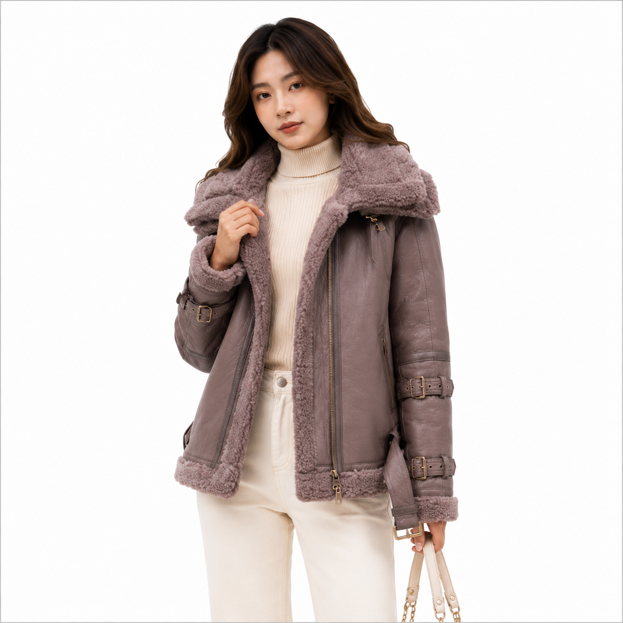 Velocite Oversized Leather Shearling Jacket