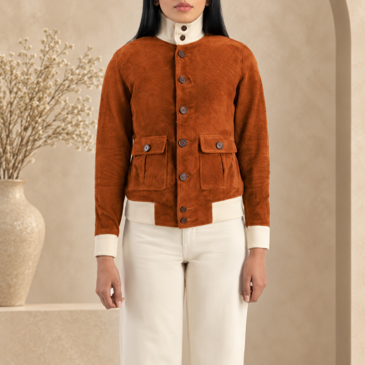 Sasha A1 Brown Suede Bomber Jacket