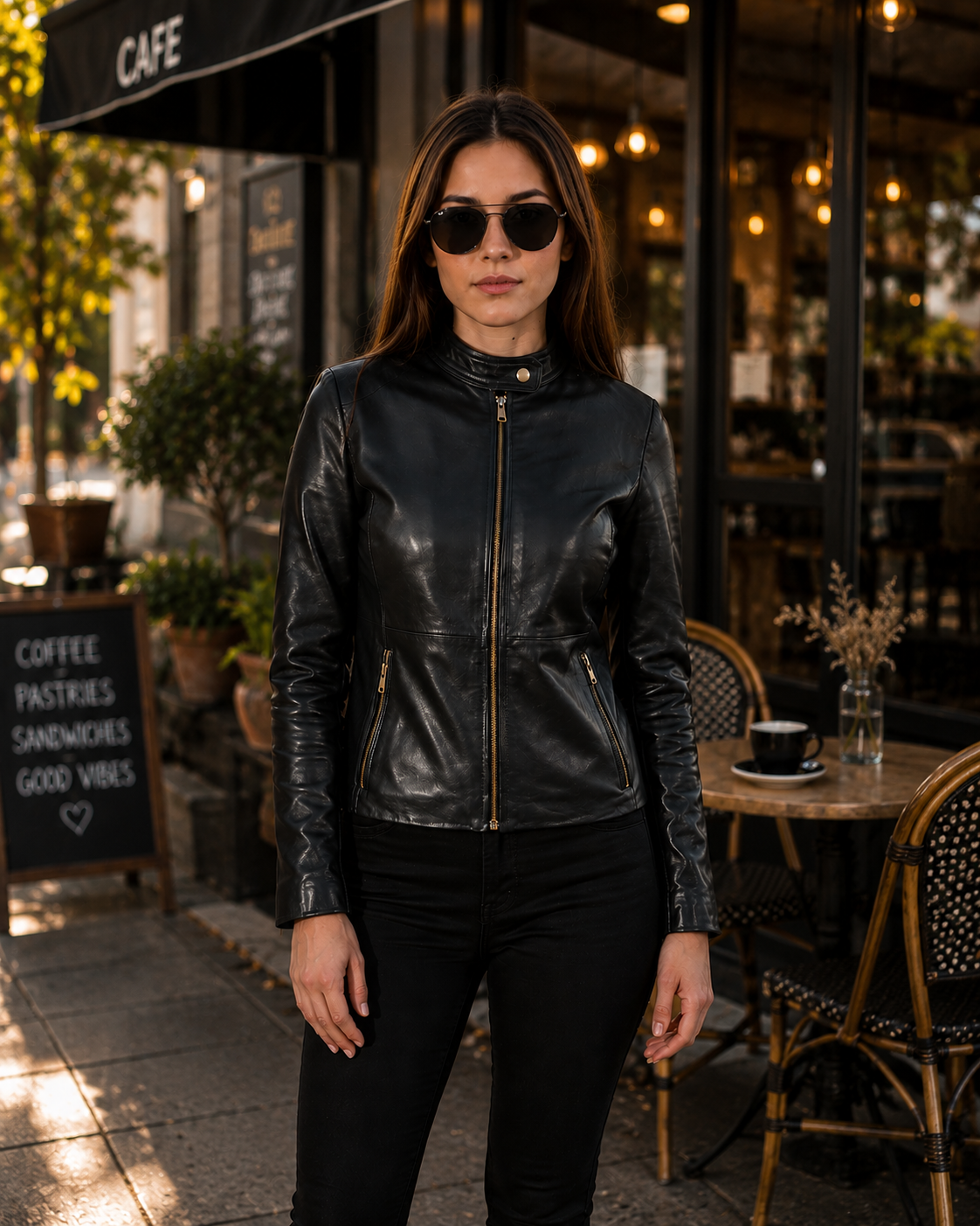 Women's Black Genuine Leather Moto Jacket