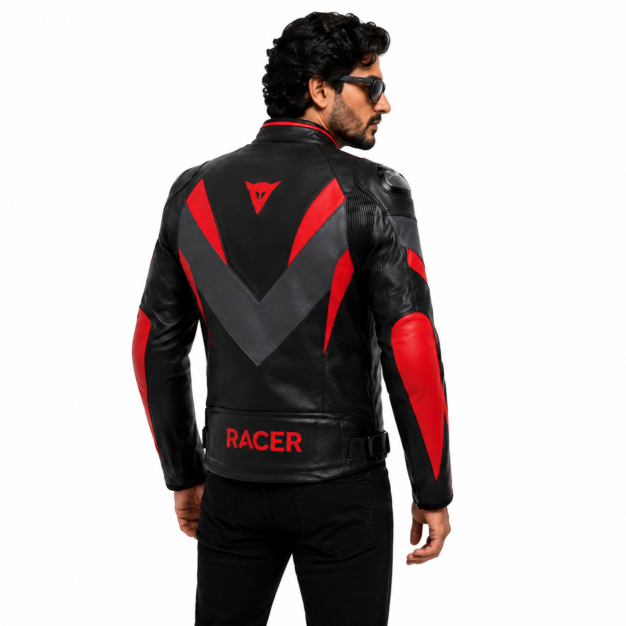 Men's Black & Red Racer Leather Jacket