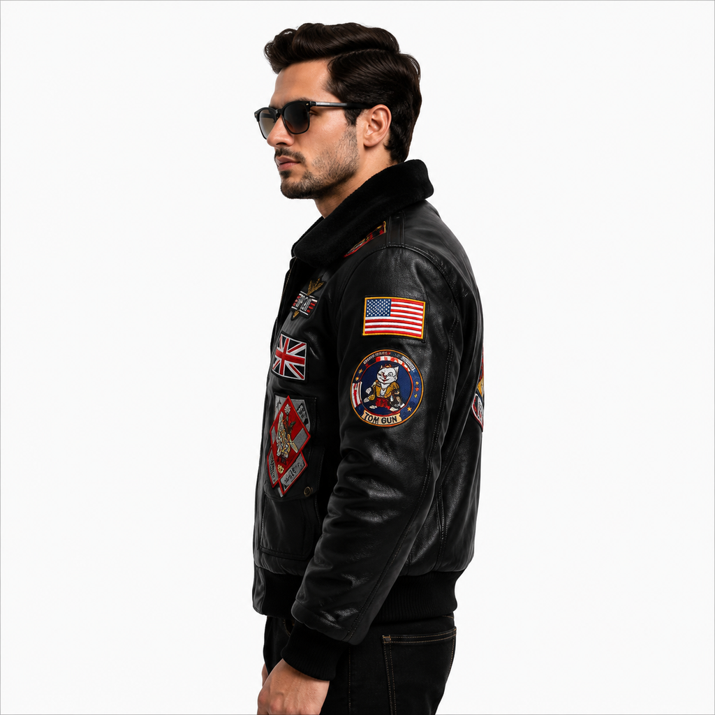 Men's Black Top Gun G-1 Aviator Leather Jacket