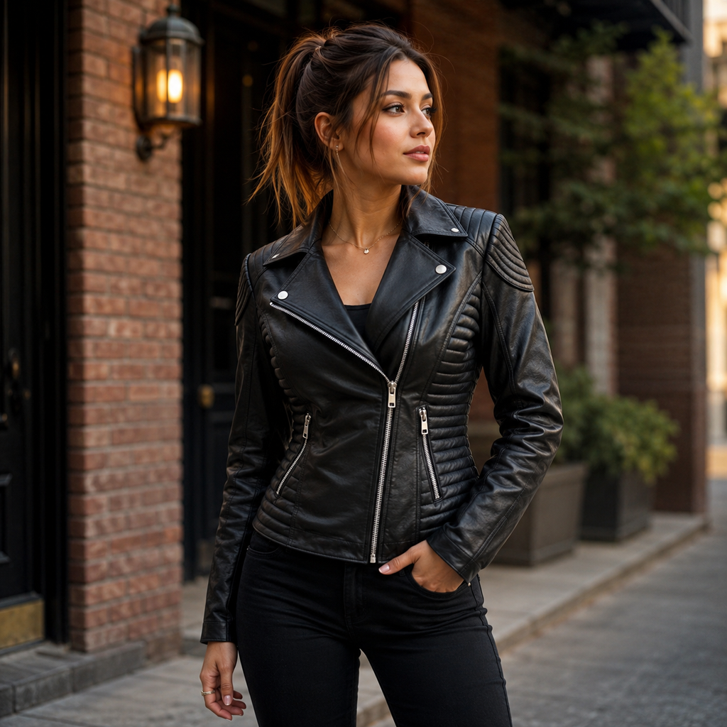 Women's Black Biker Leather Jacket