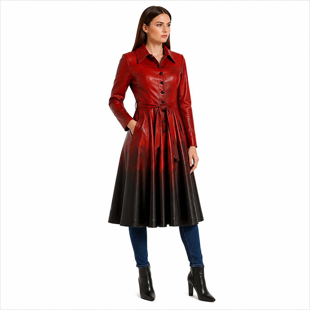 Ombre Leather Trench Coat Belt