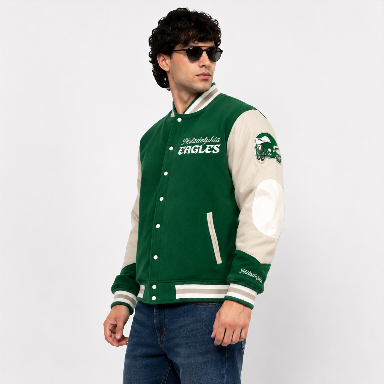 Embroidered Philadelphia Eagles Logo Varsity Jacket