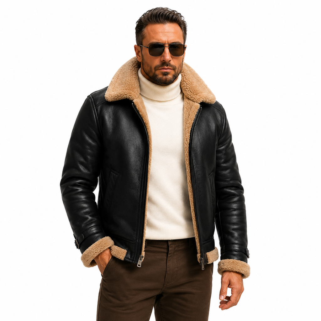 Men's Black & Tan B-3 Aviator Jacket