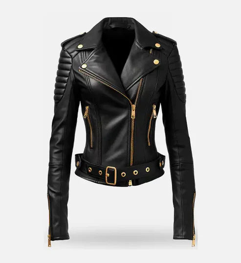 Womens Quilted Brando Leather Biker Jacket